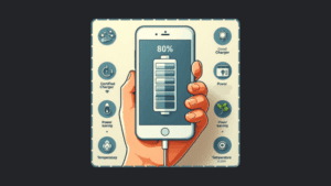 Uma pessoa segurando um iPhone carregado até 80%, sendo uma das dicas para preservar a saúde de sua bateria.