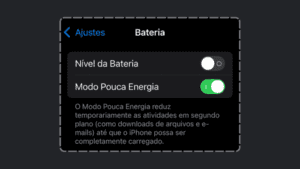 Imagem mostrando como acessar o modo Pouca Energia, sendo uma boa dica para preservar a saúde da bateria do iPhone.