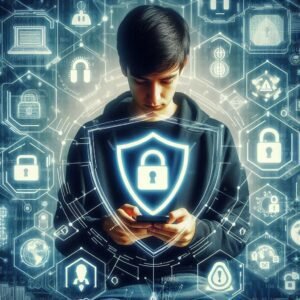 Uma pessoa usando um computador, verificando o cadeado de segurança na barra de endereços do navegador, confirmando a autenticidade do site.