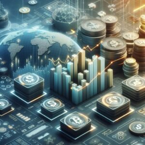 Gráfico animado mostrando transações financeiras digitais em escala global.