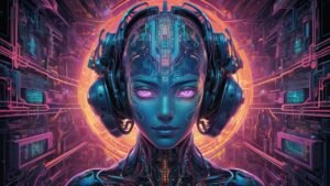 Imagem mostra um ser meio máquina, meio humano, ilustrando como a IA está moldando o futuro da sociedade.
