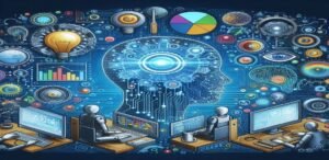 Sites de Inteligencia Artificial. Imagem mostra a interação da IA, representando o "Machine Learning"