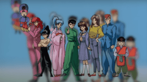 Toda equipe pronta para iniciar mais uma aventura. Yusuke a frente, pronto para lançar o Leigan.