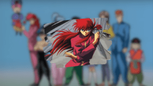 Montagem de Kurama em posição de ataque com sua Rose Whip.