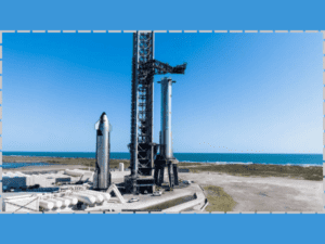 Starship da SpaceX na plataforma de lançamento.