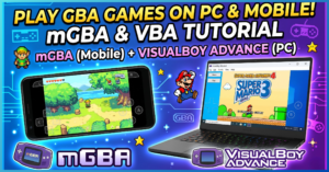 Thumbnail mostrando emuladores Game Boy Advance rodando em diferentes dispositivos. Artigo DicaByte sobre melhores emuladores GBA 2026.