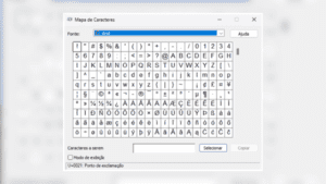 Print de um Mapa de Caracteres especiais do Windows.
