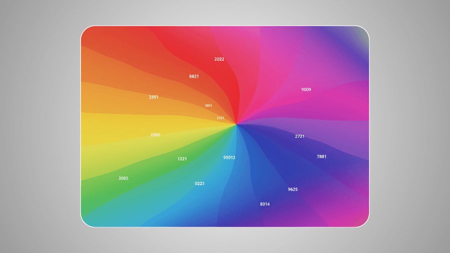 Gradiente de cores do espectro arco-íris com seus respectivos códigos hexadecimais transformando-se em visual de site, conceito abstrato 3D, estilo minimalista moderno, transição fluida entre cores.