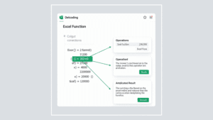 Fórmulas Excel explicadas pelo ChatGPT: interface mostrando como a IA decodifica funções complexas com setas coloridas conectando cada componente da fórmula à sua explicação.