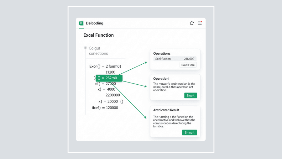 Fórmulas Excel explicadas pelo ChatGPT: interface mostrando como a IA decodifica funções complexas com setas coloridas conectando cada componente da fórmula à sua explicação.