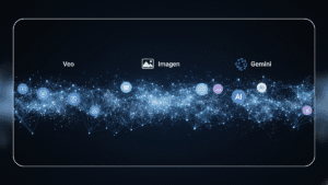 Flow AI utilizando Veo, Imagen e Gemini para produção audiovisual avançada.