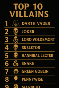 Ranking dos 10 maiores nomes de vilões de todos os tempos da ficção.