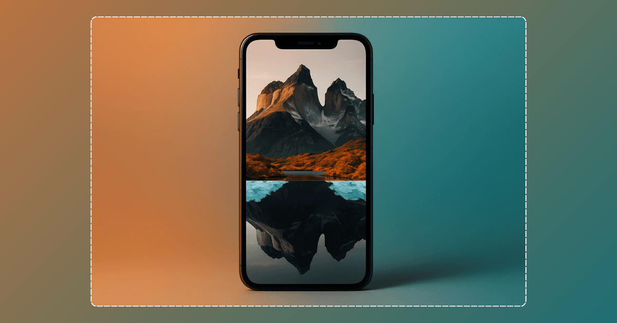 Smartphone mostrando efeito de inverter cores em tempo real, metade normal e metade invertida, representando o conceito de inversão cromática.