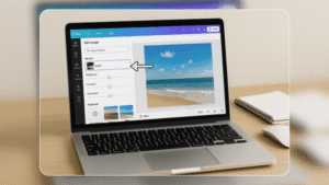 Tutorial visual de como inverter cores no Canva, mostrando a interface com o botão de inversão destacado no menu de edição.