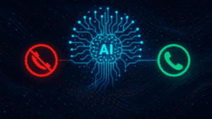 Inteligência artificial filtrando e bloqueando chamadas desconhecidas através de rede neural e algoritmos.