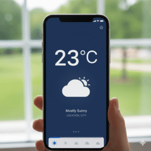 Símbolo de grau sendo usado em um aplicativo de previsão do tempo, uma das funções da bolinha preta do teclado.