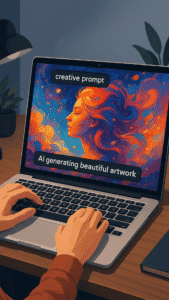 Usuário criando arte com Krea AI através de comandos de texto.