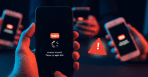 Smartphones exibindo erro do YouTube durante instabilidade global que afetou milhões de usuários em 15 de outubro de 2025.