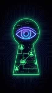 Representação de um invasor espionando contatos, mostrando o que é acessível quando se descobre que um whatsapp foi clonado.