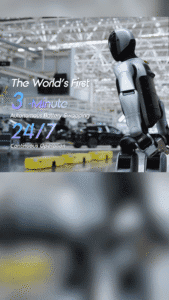 Um robô humanoide Walker S2 em uma linha de montagem, simbolizando trabalho ininterrupto.