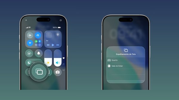 Montagem ilustrando o ícone do airplay no celular.