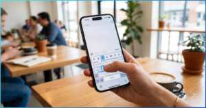 iPhone exibindo simbolos teclado iphone como fazer com teclas pressionadas revelando opcoes ocultas.