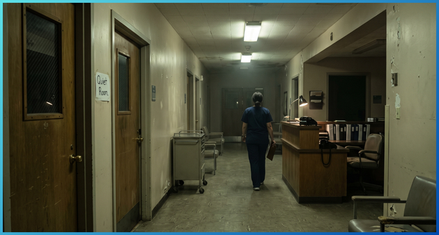 Hospital psiquiátrico misturando elementos de mistério e terror.