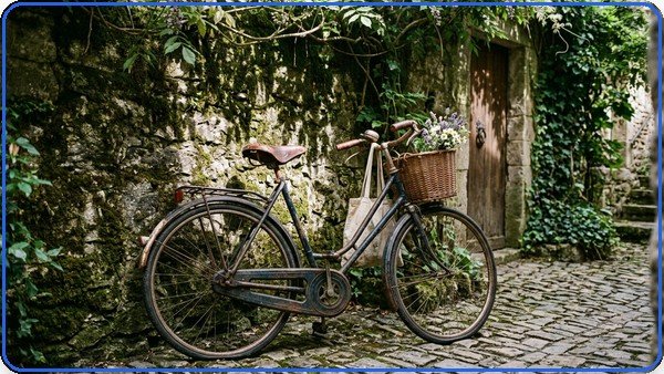 Imagem gerada a partir do prompt: bicicleta vintage em beco europeu