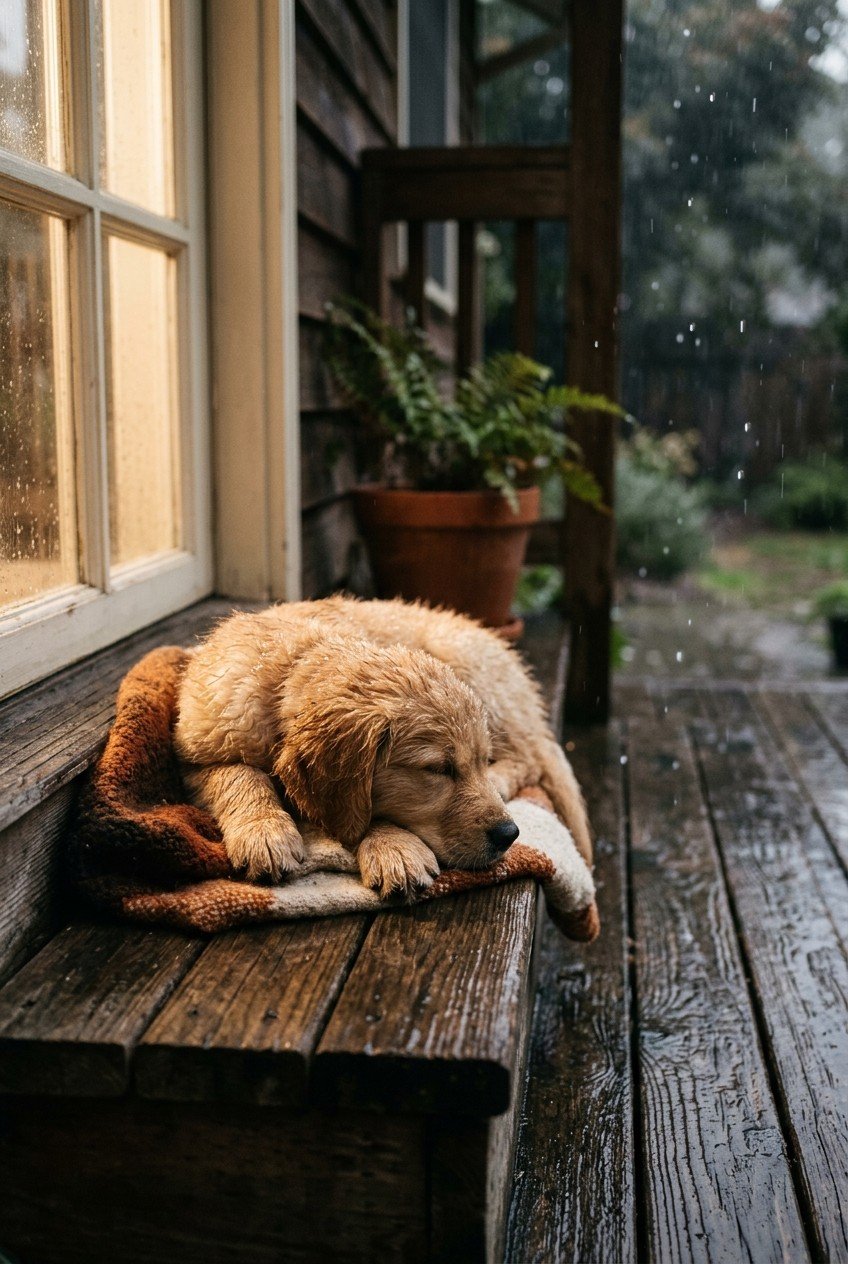 Imagem gerada a partir do prompt: retrato de cachorro na chuva